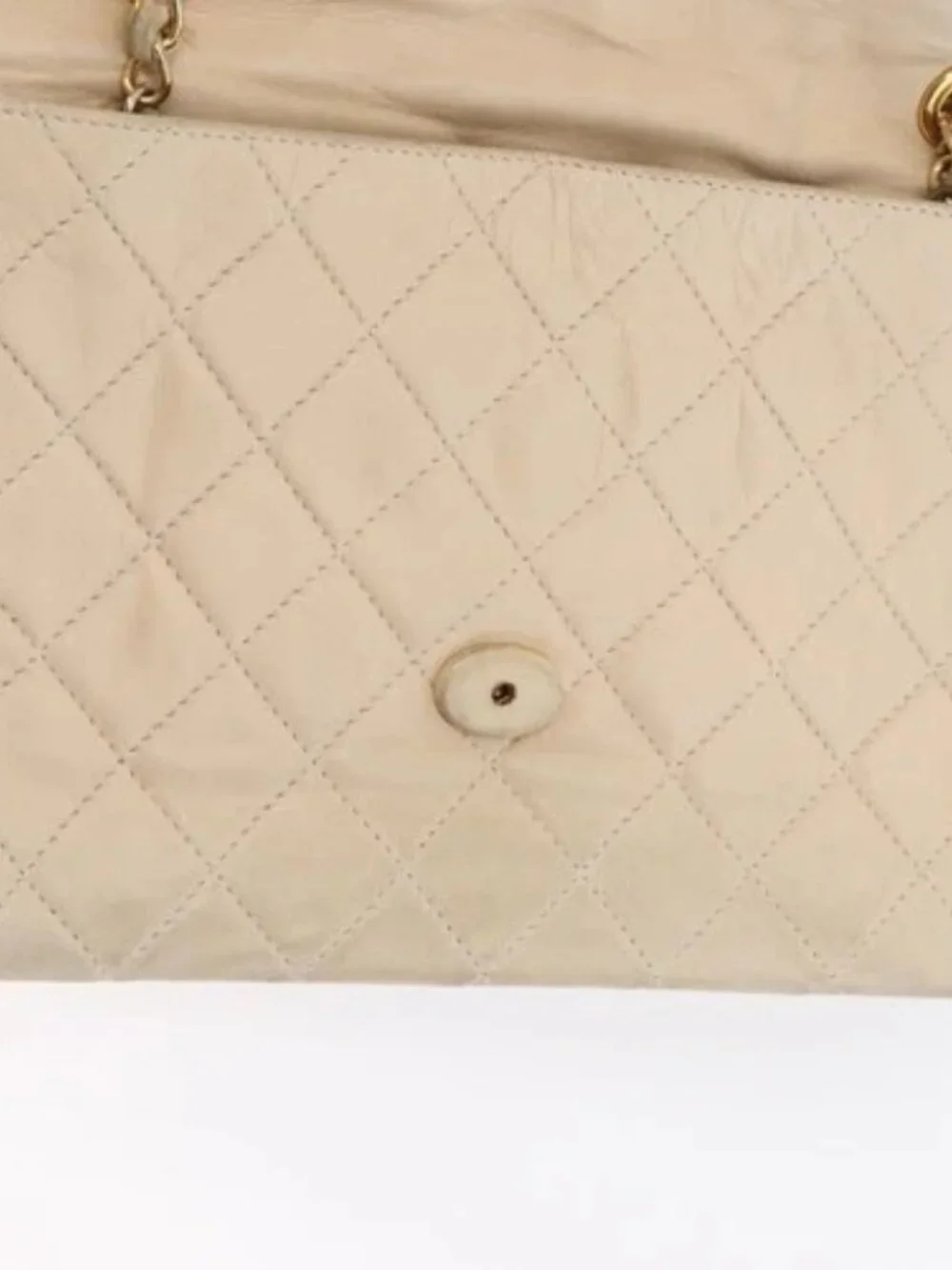 CHANEL Matelasse Chain Shoulder Bag Lamb Skin Beige Gold CC Auth BA10672